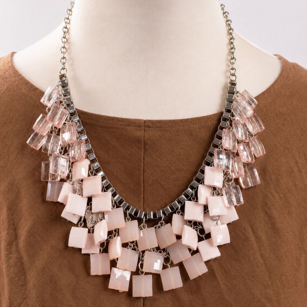 Blush Pink Statement Bib Necklace Chunky Faceted Bead Necklace 22"